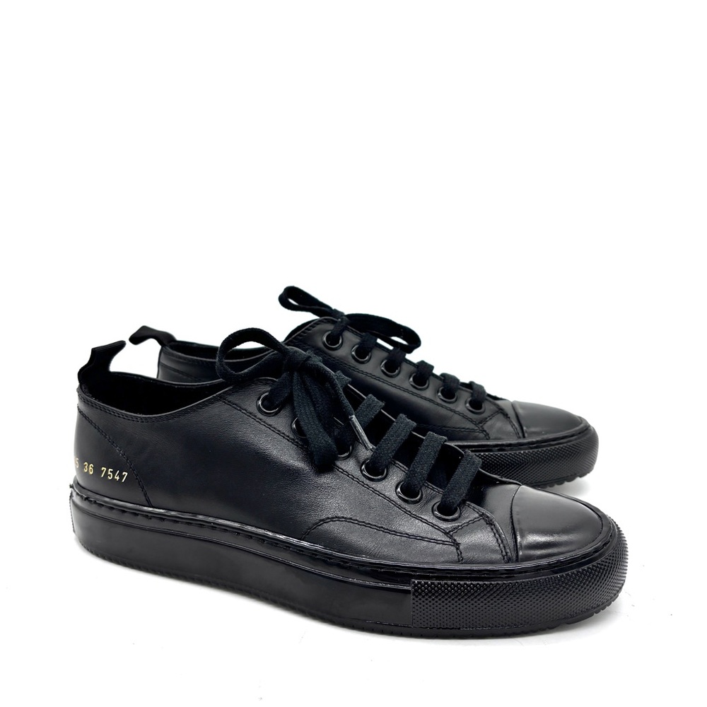 Common Projects Black Leather Sneakers Shoes